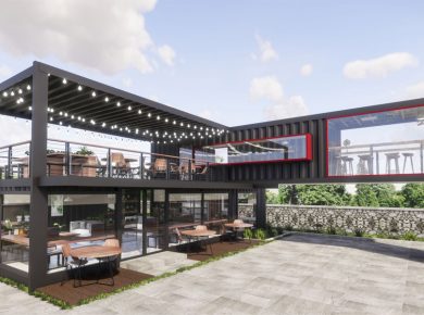 Mẫu quán café khung thép tiền chế sang trọng, hiện đại
